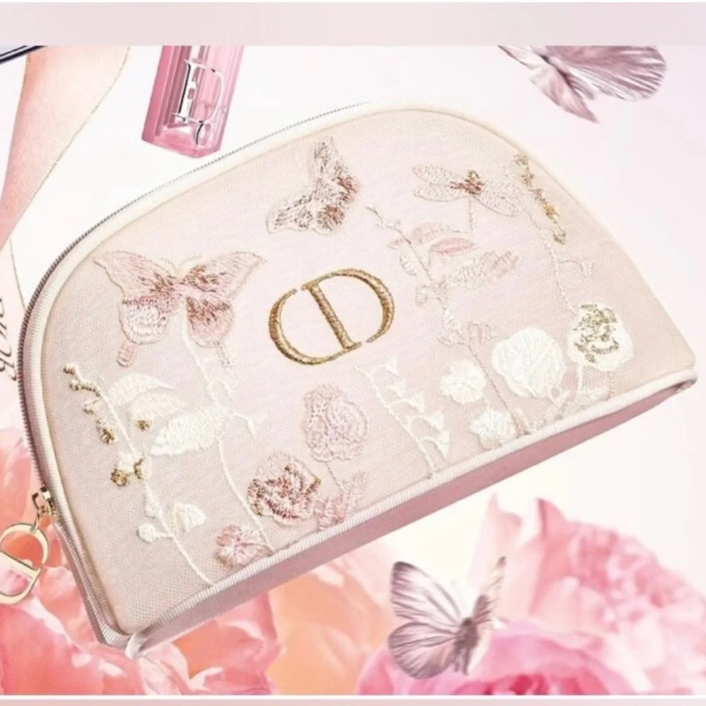 Dior Pink Embroidered Butterfly Cosmetic Pouch